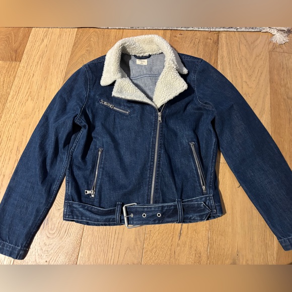 Gap denim sherpa moto jacket womens medium - Picture 2 of 6